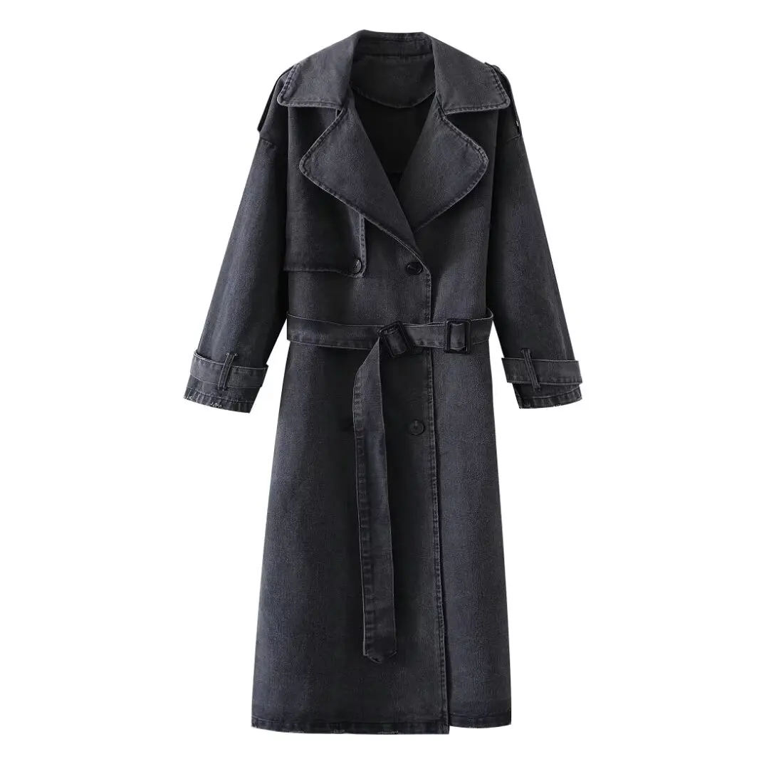 

DiYiG WOMAN Autumn New Fashionable Long Belt Coat Chic Lapel Button Slim-fit All-match Long Sleeve Thin Coat Outerwear Mujer