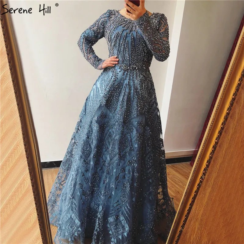 Dubai Luxury Designer Navy Blue Lace Beaded A Line Muslim Long Evening  Dresses 2025 Formal Customized Plus Size LA60900 - AliExpress 320