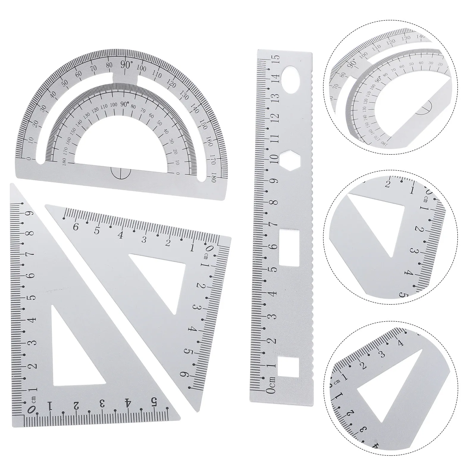 1Set Portable Aluminum Alloy Ruler Set For Back To School Supplies Art Student Compact Straight Triangle Plate
