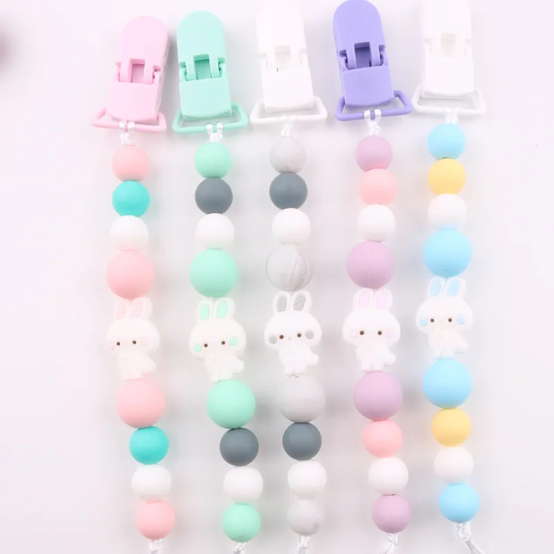 Baby Pacifier Clip Long Ear Rabbit Pacifier Chain Anti Drop Clip Toy