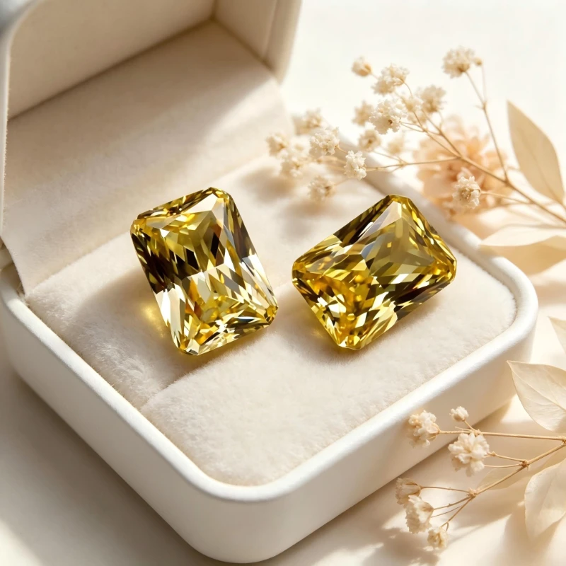Kubischer Zirkonia, rechteckige Form, Crushed-Ice-Schliff, gelbe Farbe, 4K-Schliff, 5A-Qualität, synthetischer CZ-Edelstein – Detail 5