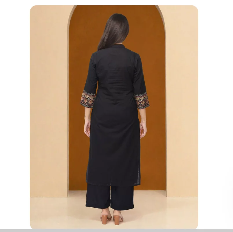 Indian traditional clothing printed pure cotton thin standing collar seven quarter sleeve top - view 2