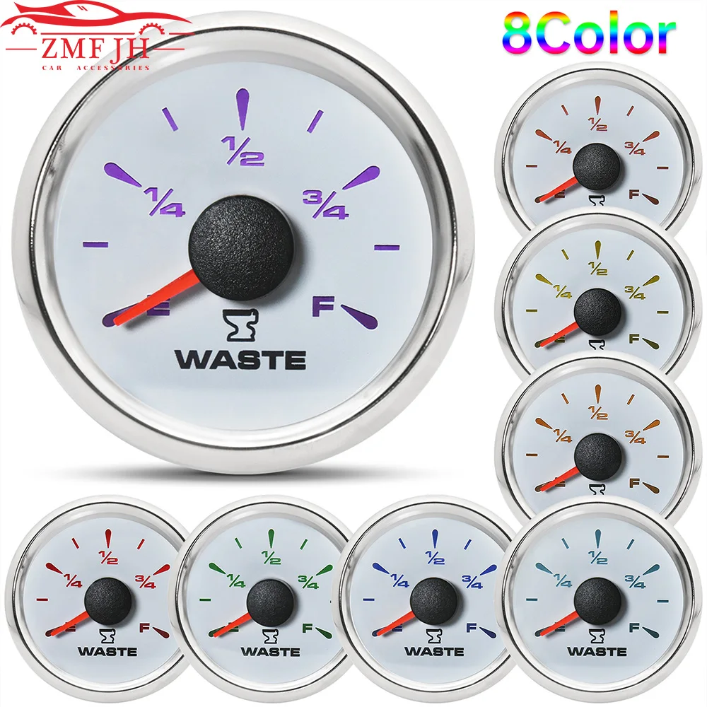 8 Color Light 52mm Waste Level Gauge 0-190 ohm Sewage Level Meter Indicator Waterproof 240-33ohm 0-180ohm Holding Tank Gauge