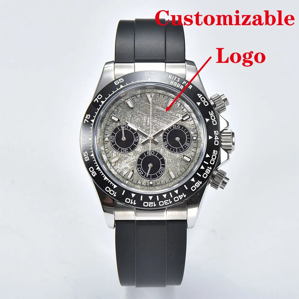 ساعة يد رجالية 39 ملم مع كرونوغراف حركة VK63 وزجاج الياقوت وحزام مطاطي وساعة مخصصة لرجال الأعمال الفاخرة