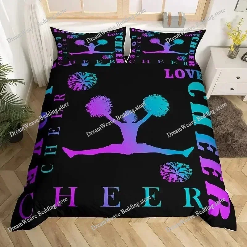 Bedding Decor Love Gymnastics King Queen Duvet Cover Floor Exercises Ballet Bedding Set Neon Pink Dance Comforter Cover Polyeste