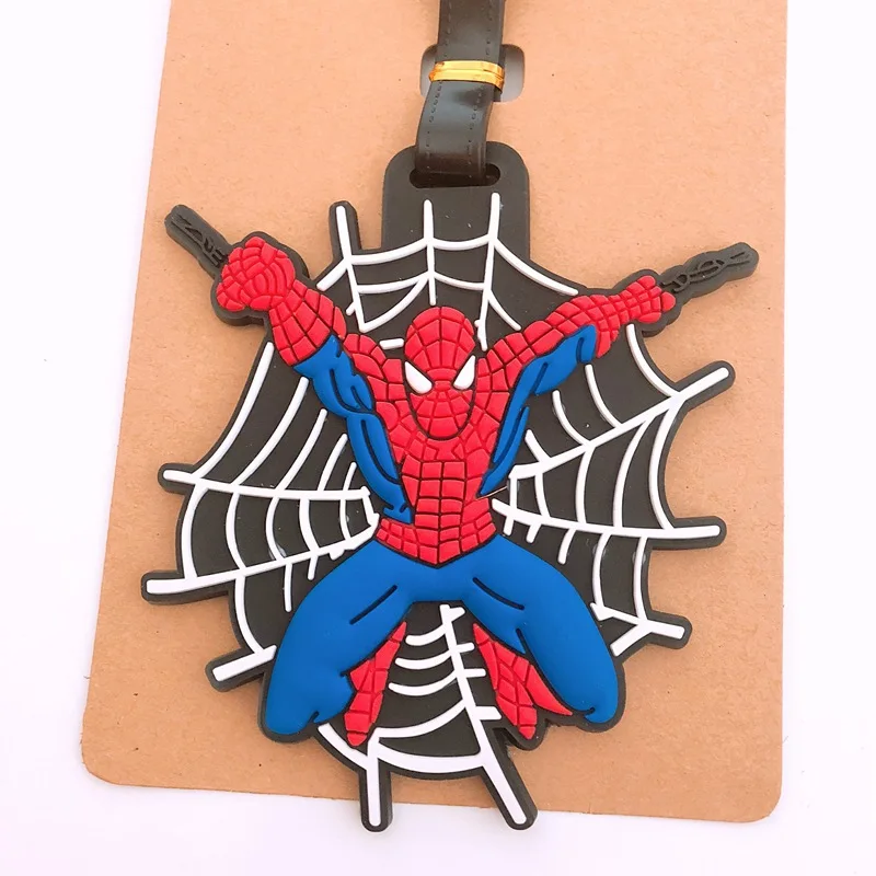 Etiqueta de viaje de dibujos animados de Los Vengadores, accesorios de viaje de Spiderman, etiqueta de equipaje, Maleta de moda, etiqueta de viaje portátil de silicona, soporte de identificación