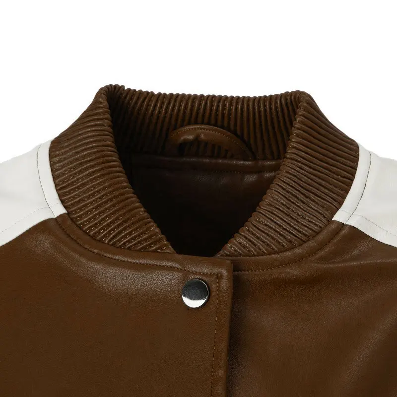 Veste de luxe en cuir PU brodé pour femmes, blouson bombardier contrasté, manteaux courts en cuir pour motard, vêtements d'extérieur de course pour femmes