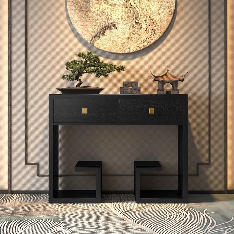 New Chinese Style Hallway Wall Partition Side View Solid Wood Console