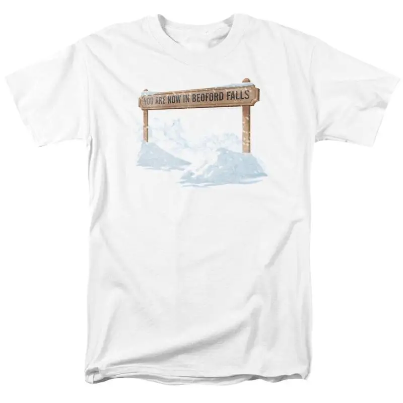 تي شيرت It A Wonderful Life Bedford Falls للرجال مرخص لفيلم عيد الميلاد باللون الأبيض