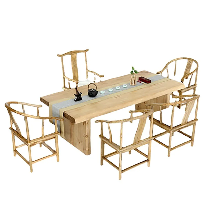 Living room solid wood tea table and chair combination, office guest log tea table