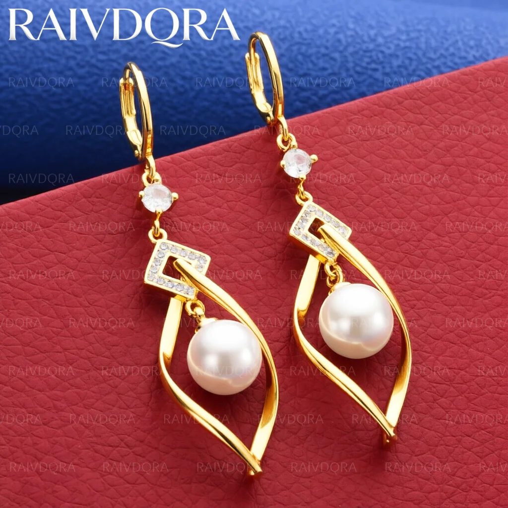 18K vergoldete Ohrringe, geschwungene Perlen-Ohrhänger für Damen, Schmuck, Mode, Party, Jubiläumsgeschenke