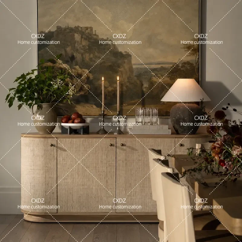 Wabi Sandy Wind Solid Wood Side Cabinet Nordic Home Living Room Entrance Cabinet Modern Simple Locker Linen Decorative