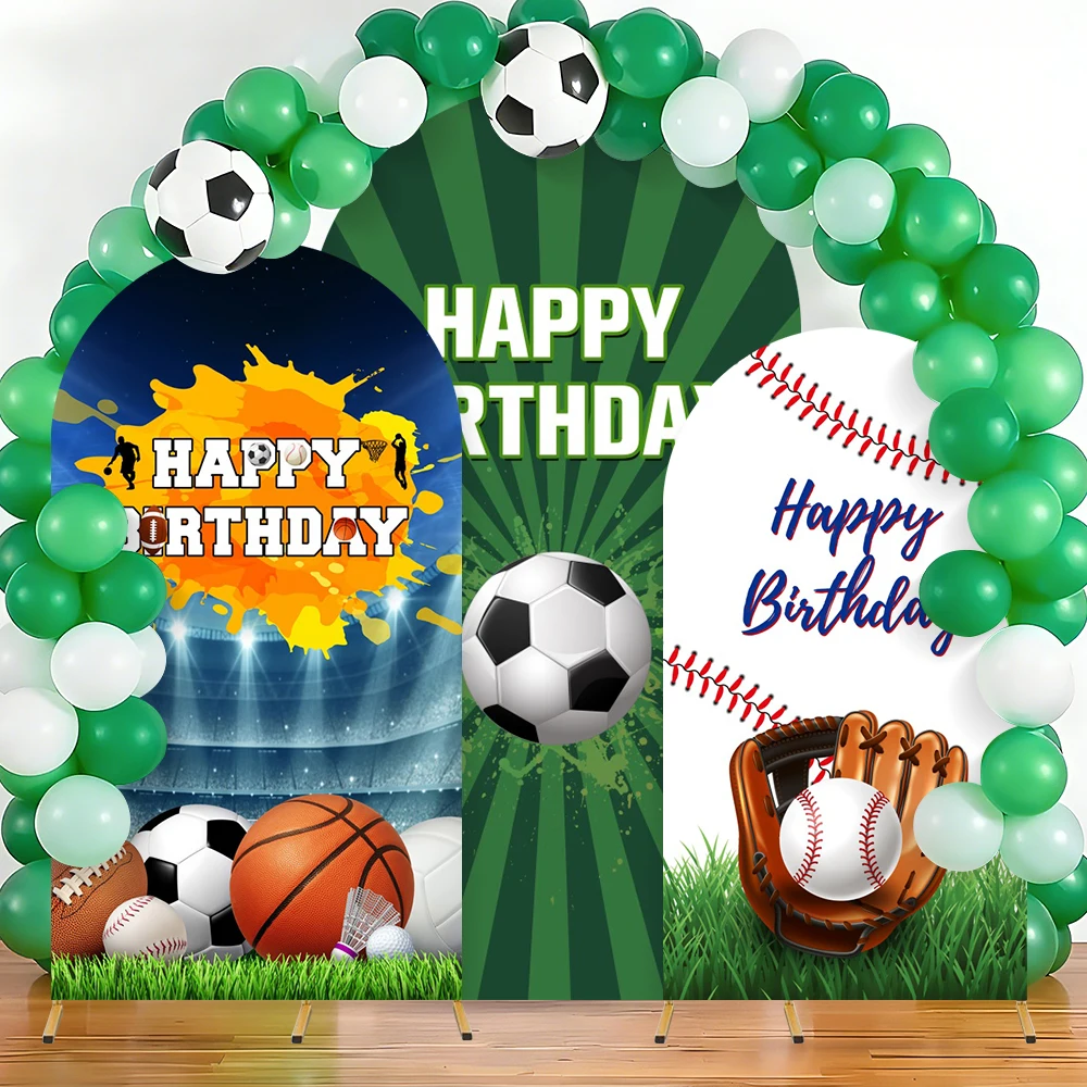 

Фон для фотосъемки с изображением арки на день рождения, футбол, баскетбол, бейсбол, украшение для дня рождения, детский портретный фон для взрослых