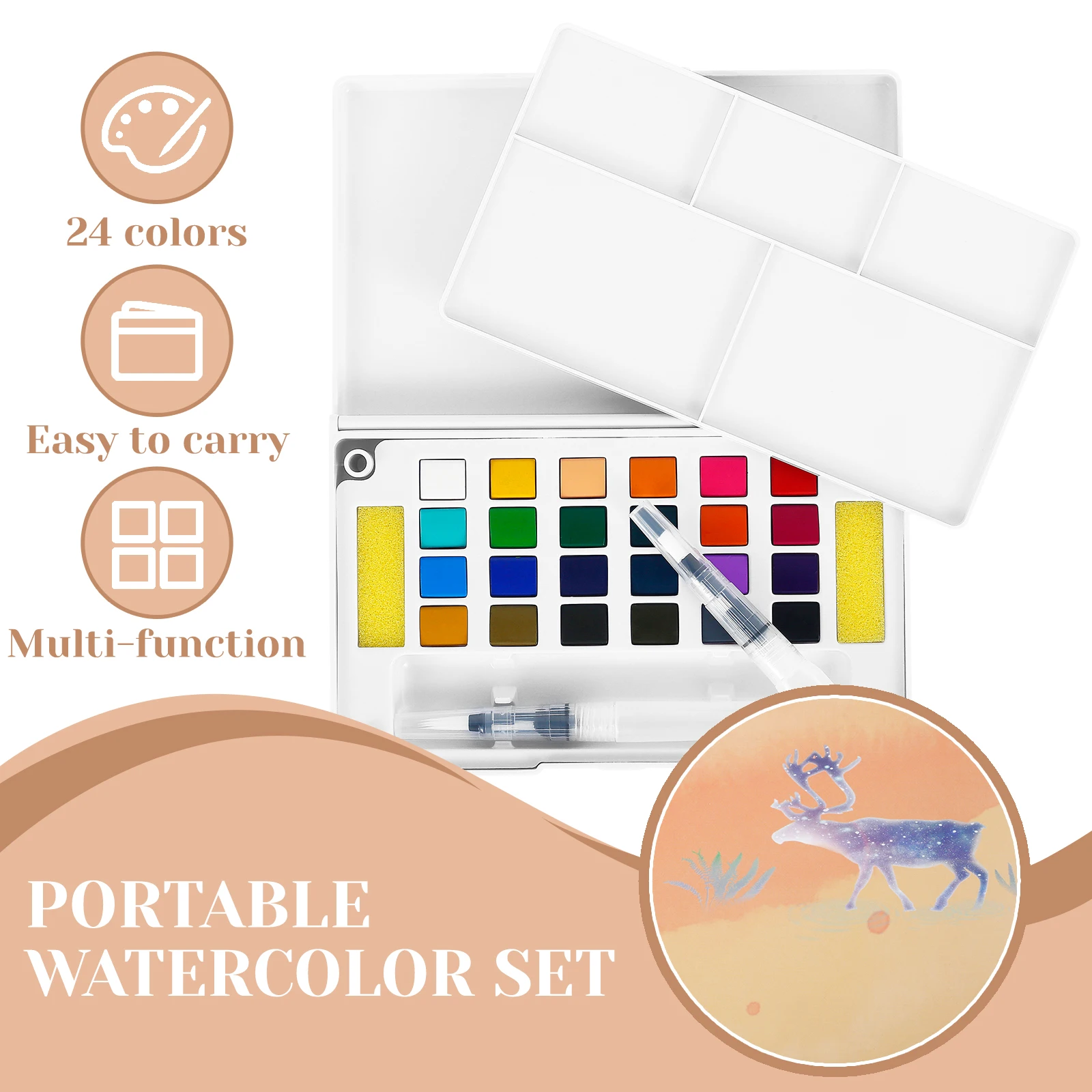 Watercolor Paints Set Portable Paint Set with Water Brush Convenient Acrylic Paint Set Dust Proof Watercolor Sketching Kit Solid