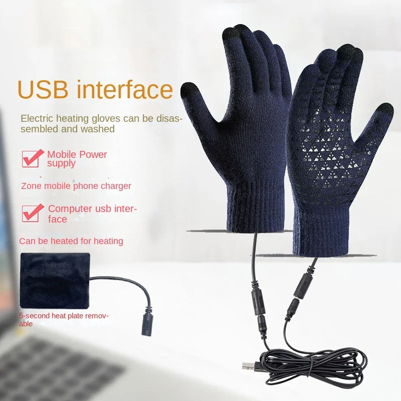 

USB Heated Glove for Women Men Mitten Hand Warmers Winter Warm Heating Rechargable Washable Knitting Touchscreen Outdoor Indoor