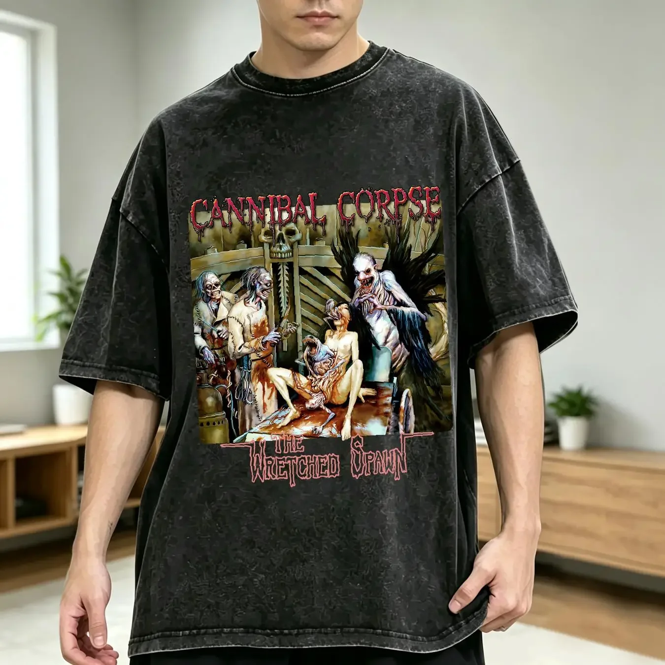 washed T Shirt Vintage 2004 Cannibal Corpse Tour The Wretched Spawn vintage Washed Stretched Stylish designer clothes Unisex