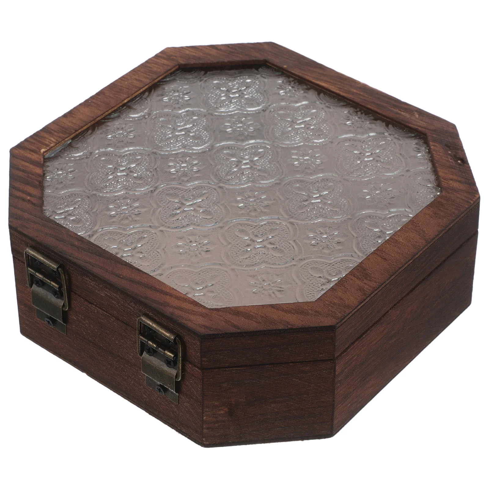 

Rustic Jewelry Organizer Vintage Wood Jewelry Box Octagonal Wooden Chest Glass Lid Decorative Keepsake Storage Case