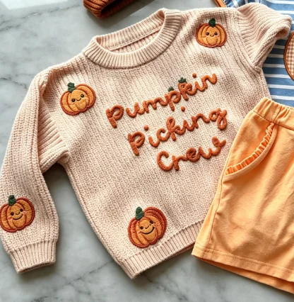 0-6Y Baby Halloween Sweaters Long Sleeve Round Neck Pumpkin Letter Embroidery Sweaters Knitwear Costume Tops