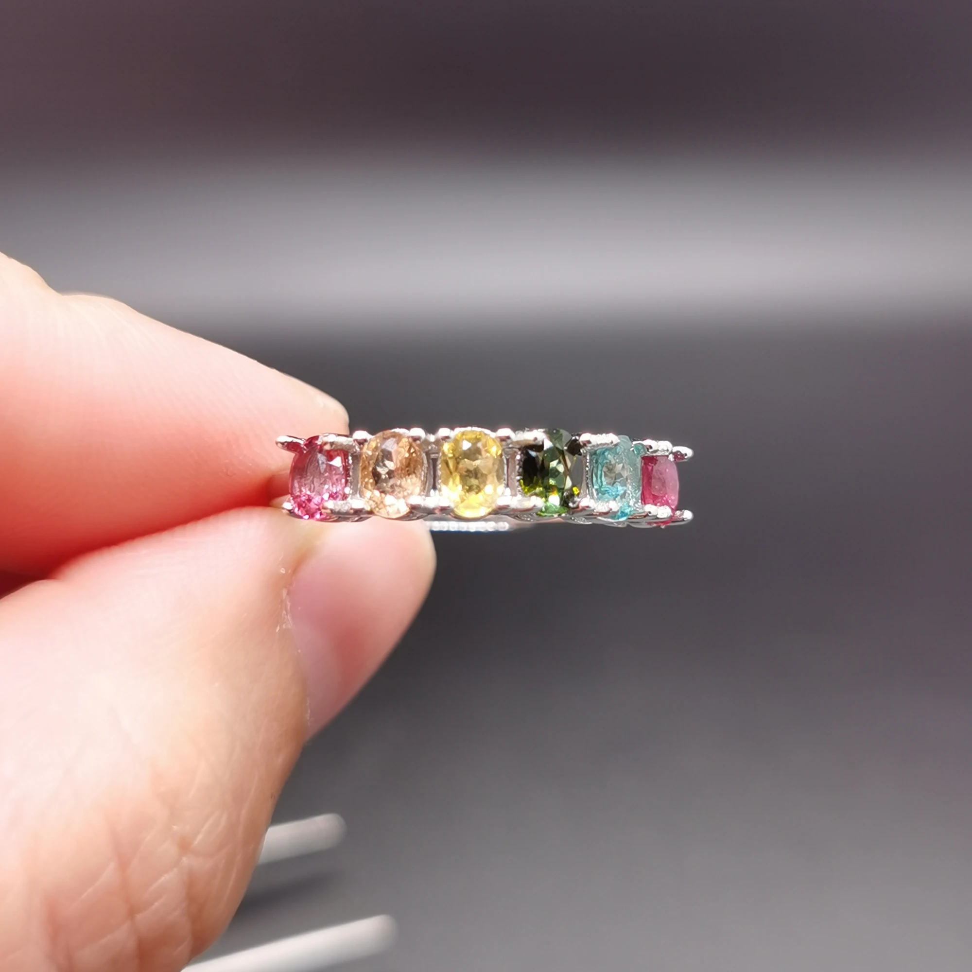 Simple Silver Gemstone Half Eternity Ring Total 0.72ct 3mm*4mm Natural Tourmaline Ring for Daily Wear October Birthstone - view 3