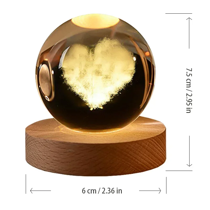 Hot 6cm 3D Crystal Ball USB LED night light bedroom decoration Atmosphere Lamp 3D planet moon lamp Laser Carving Children\'s Gift