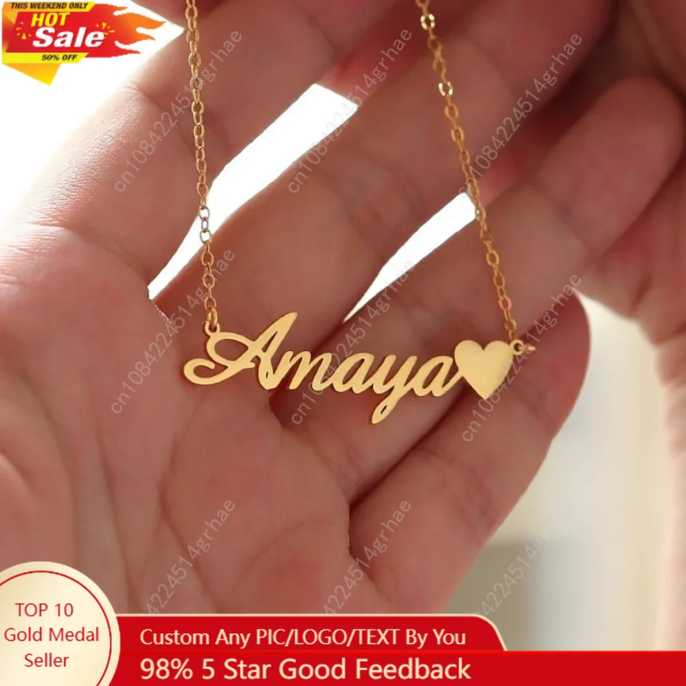 

Personalized Love Heart Necklace for Women Custom Dainty Name Necklace Stainless Steel Jewelry Valentine's Day Anniversary Gift