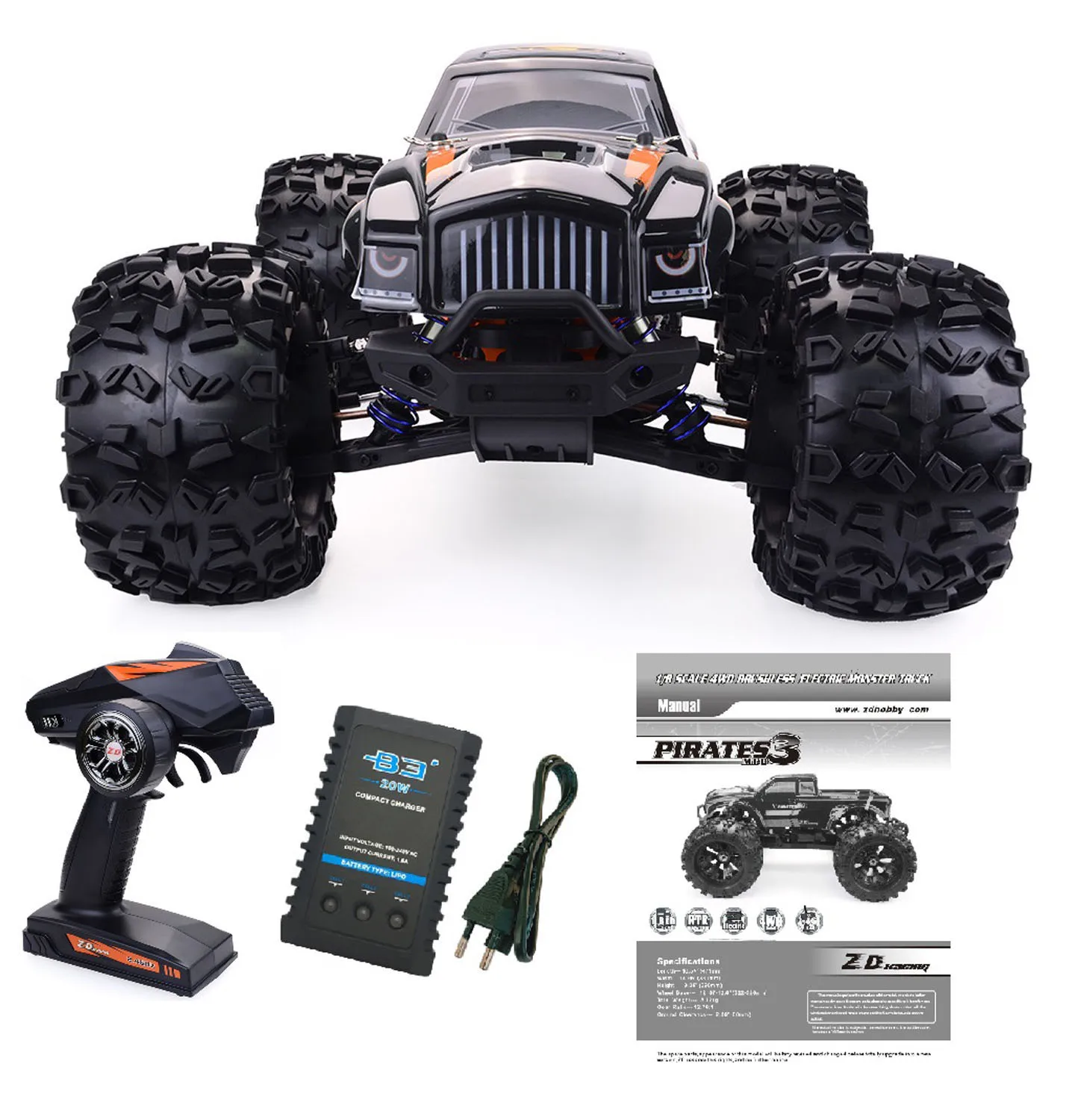 

1/8 ZD Racing MT8 Pirates3 RC Monster Truck 90KM/H 4WD Radio Control Racing Car Metal Shock Absorber 120A ESC Transmitter Toys