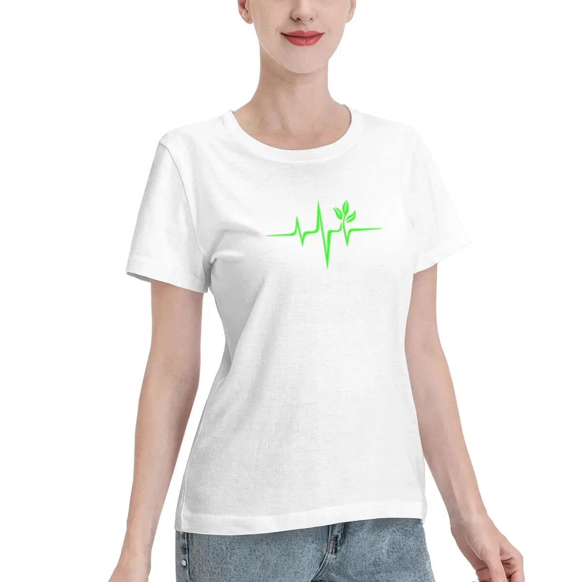 Plus Size Available Heartbeat Pulse Green Vegan Frequency Wave Earth Planet Women's T-shirt Aesthetic Fashion Ladies Shirt