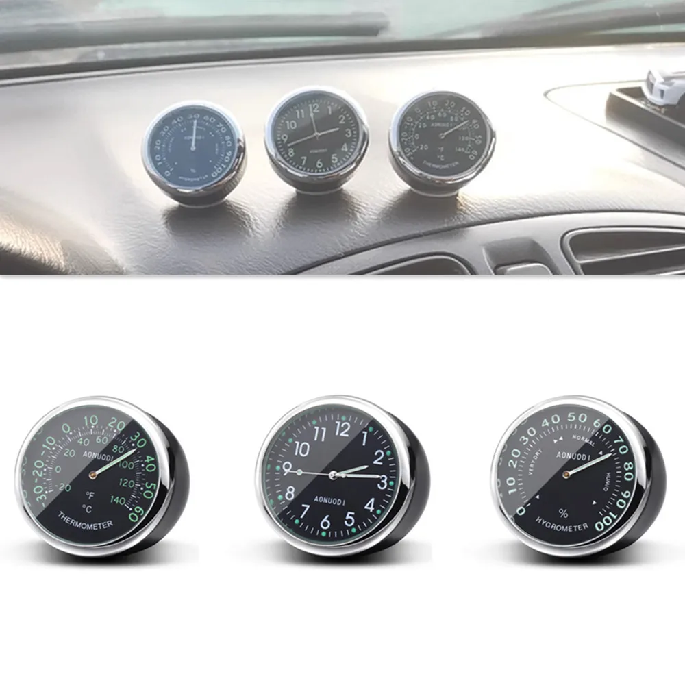 

Car Dashboard Panel Luminous Clocks + Thermometer + Hygrometer 3 In 1 Kit Detachable Motorcycle Bike Mini Watches Table Ornament