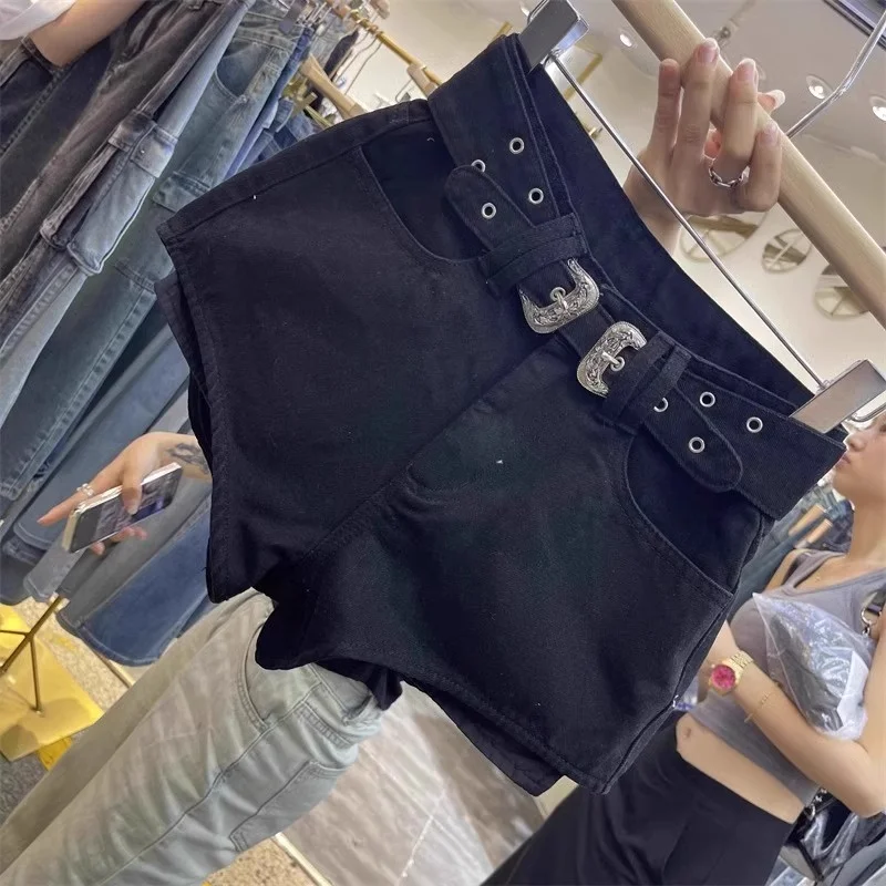 

Retro Leg-Showing Short Jeans Pants With Hot Girl High-Waisted Personalized Fashionable And Versatile Wide-Leg Hot Denim Pants