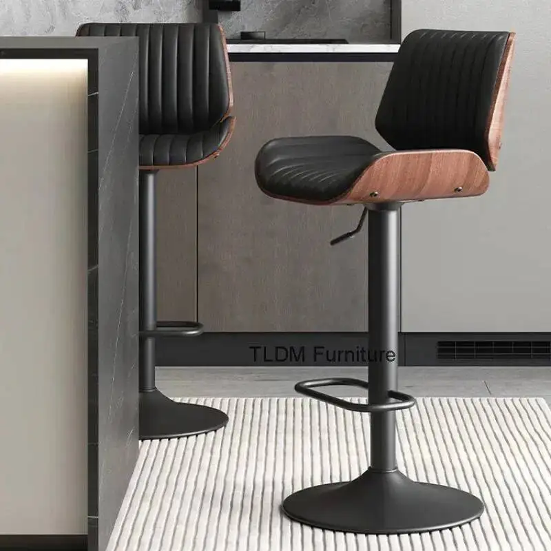 

Простой и роскошный барный стул из массива дерева, дизайнерский, в скандинавском стиле, современный, с кожаной обивкой, для кухни, барной стойки, платформенный, для дома