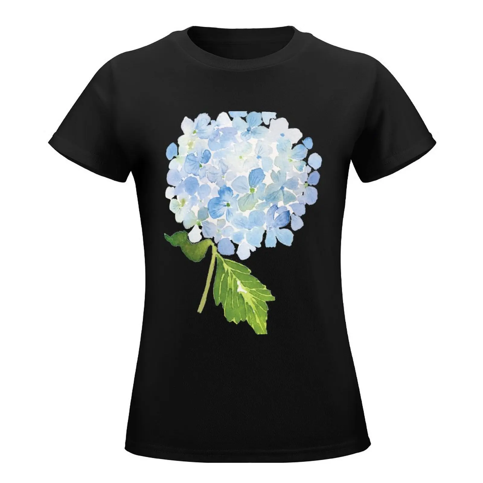 Blue hydrangea watercolor flower T-Shirt summer top sublime funnys oversized Women's summer blouses 2024