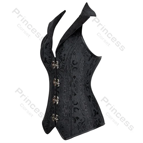 Imagen 2 del producto Corsés Steampunk para mujer, corsé gótico con cuello en V, corsé Jacquard, chaleco, disfraz de Cosplay, corsé pirata, marrón y negro