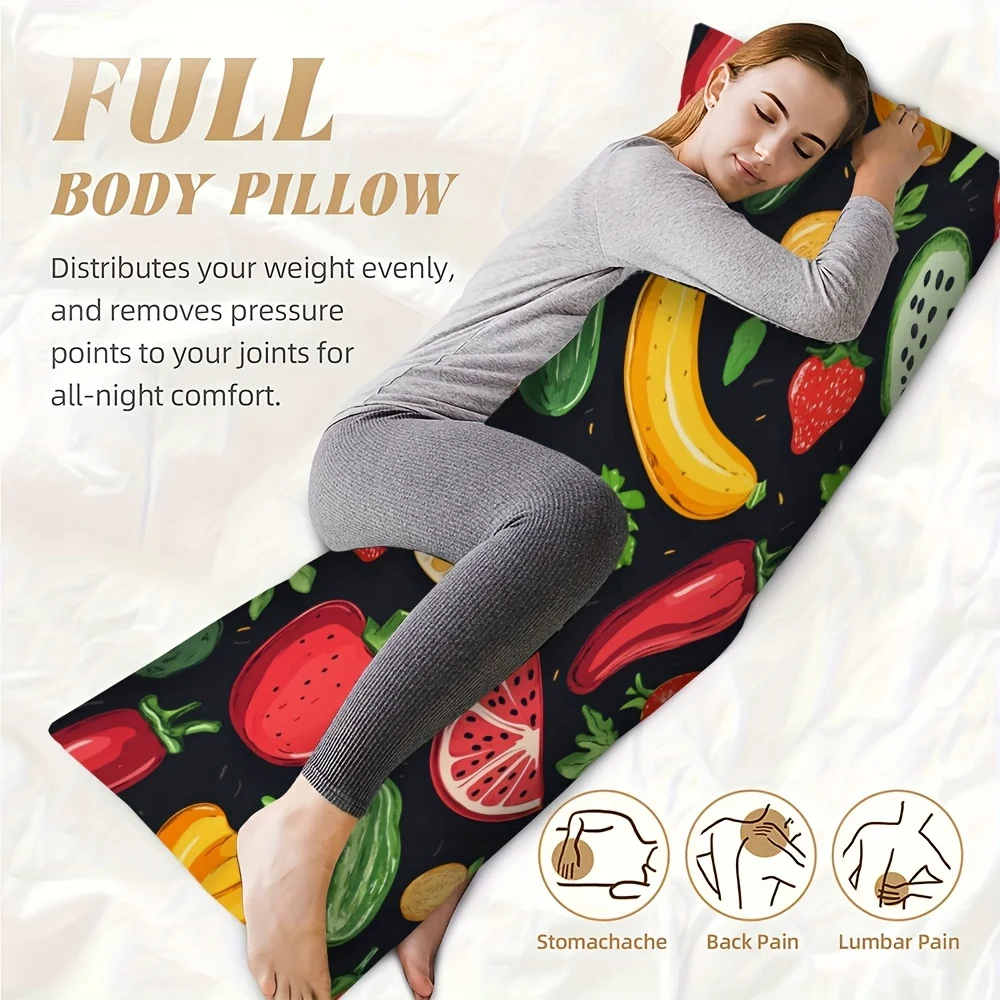 1pc, Short Plush Long Pillowcase, Double-Sided Printed 20X54 Inches Vegetable And Fruit Lightweight Textile Pattern, Bedding And