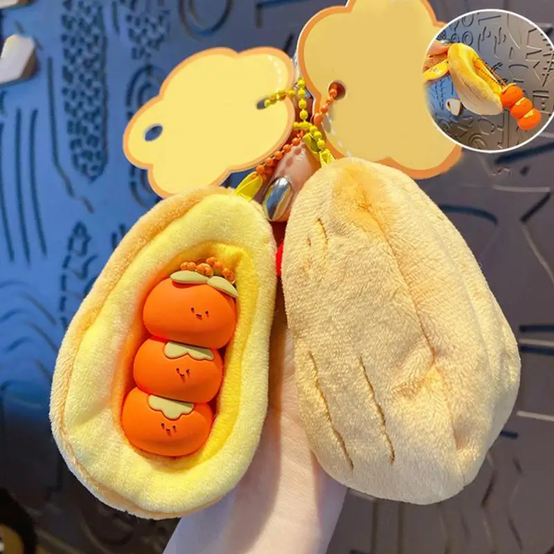 Persimmon Stuffed Doll Keychain Plush Bag Charm Backpack Hangable Ornament Creative Pea Stuffed Toys with Detachable Duck Doll