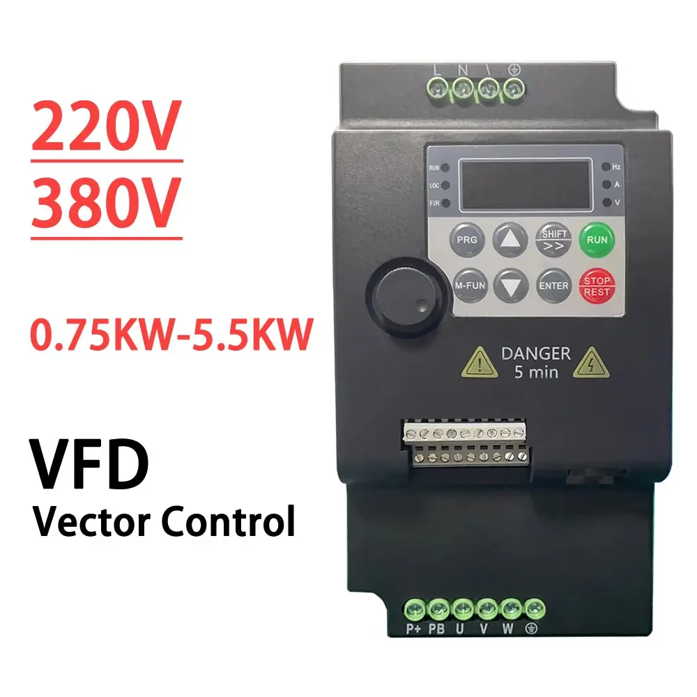 

220V 380V VFD Variable Frequency Drive Inverter 0.75/1.5/2.2/3.7/4/5.5KW Vector Control Variator Speed Adjuster Controller