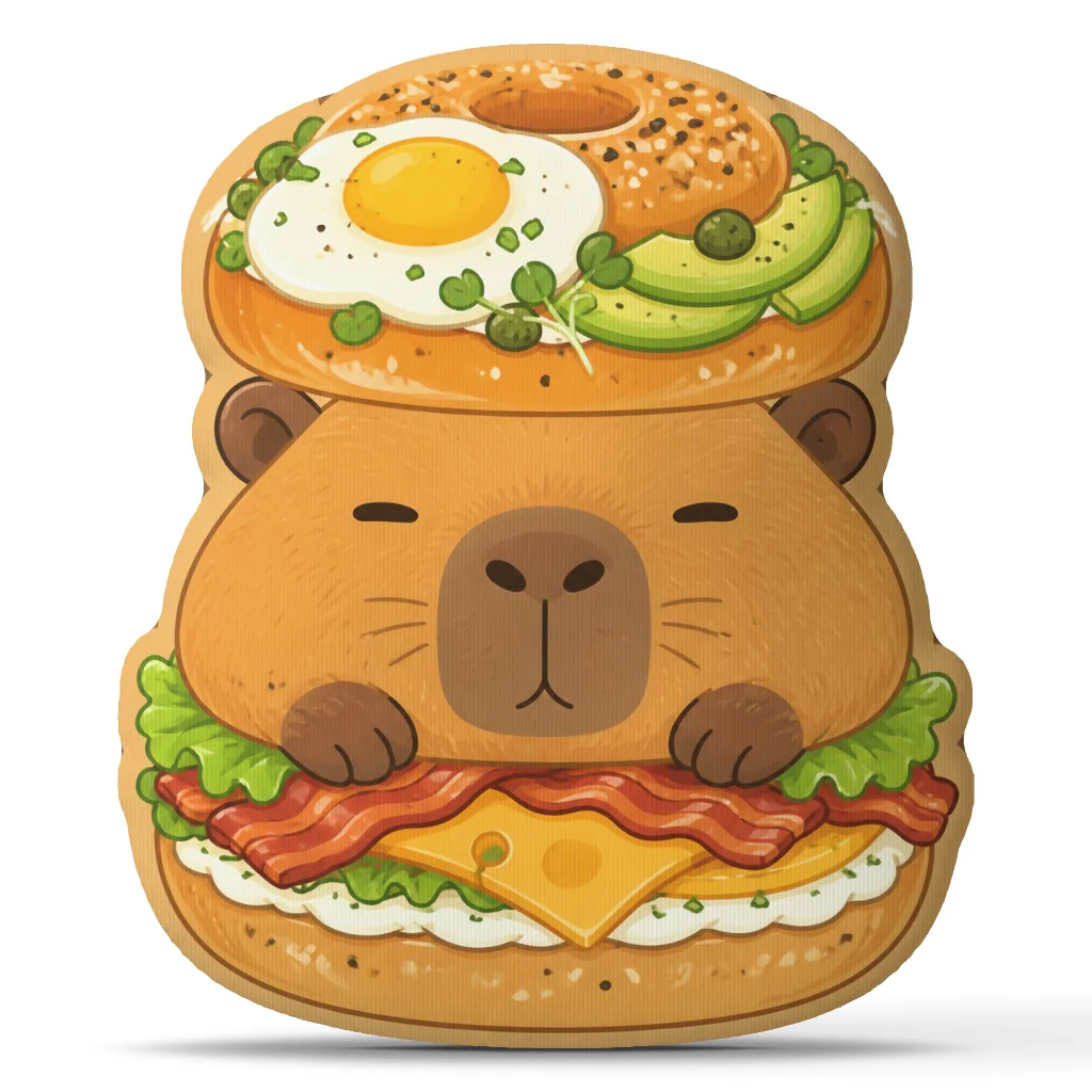 Capybara Bagel Breakfast Sandwich Shaped Throw Pillow Cute Food Cushion Stuffed Decorative Pillow for Sofa Home Decor Gift