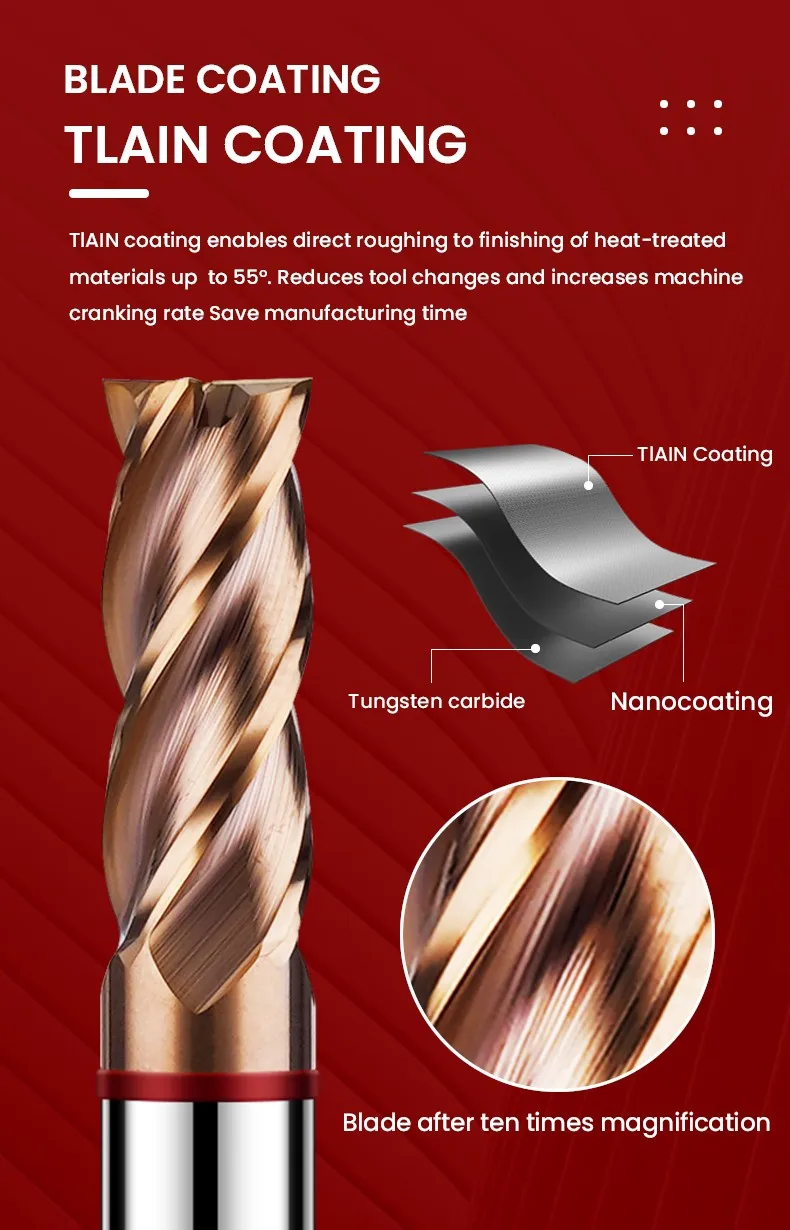 AZZKOR 1-20MM TGR-HRC55 Hartmetall 4-Schneiden Nano-Beschichtung Flachfräser CNC Mechanische Bearbeitung Fräswerkzeuge – Detail 7