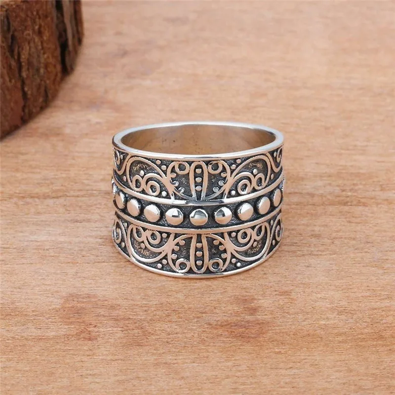 Vintage Fashion Boho Vines Pattern Antique Silver Color Rings For Women Engagement Wedding Holiday Gift Goth Jewelry Accessories