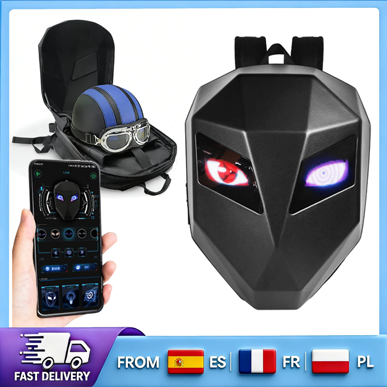Sac à dos de moto étanche à LED avec écran numérique Bluetooth DIY, sacoche de casque de moto, sac à dos de sécurité pour la conduite pour hommes
