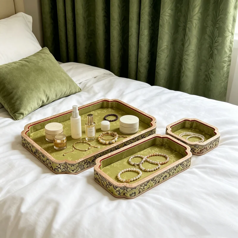 

Palace Velvet Jewelry Appraisal Dish, Handmade Light Luxury Tray for Jade Agate & Bracelet, Shop Organizer Stand