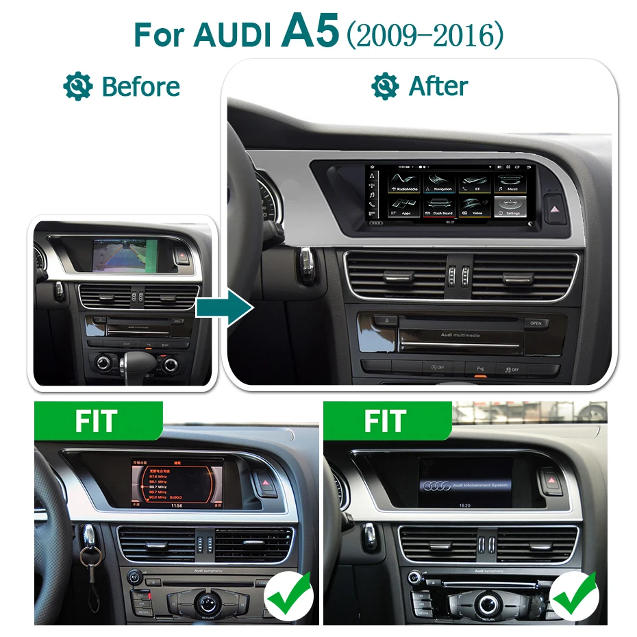 8,8'' Snapdragon 8 CORE Kabelloses Carplay Android 15 Auto-Radiobildschirm für Audi A5 2009-2016 Autoradio Stereo Multimedia-Player GPS Bluetooth 4G LTE – Detail 1