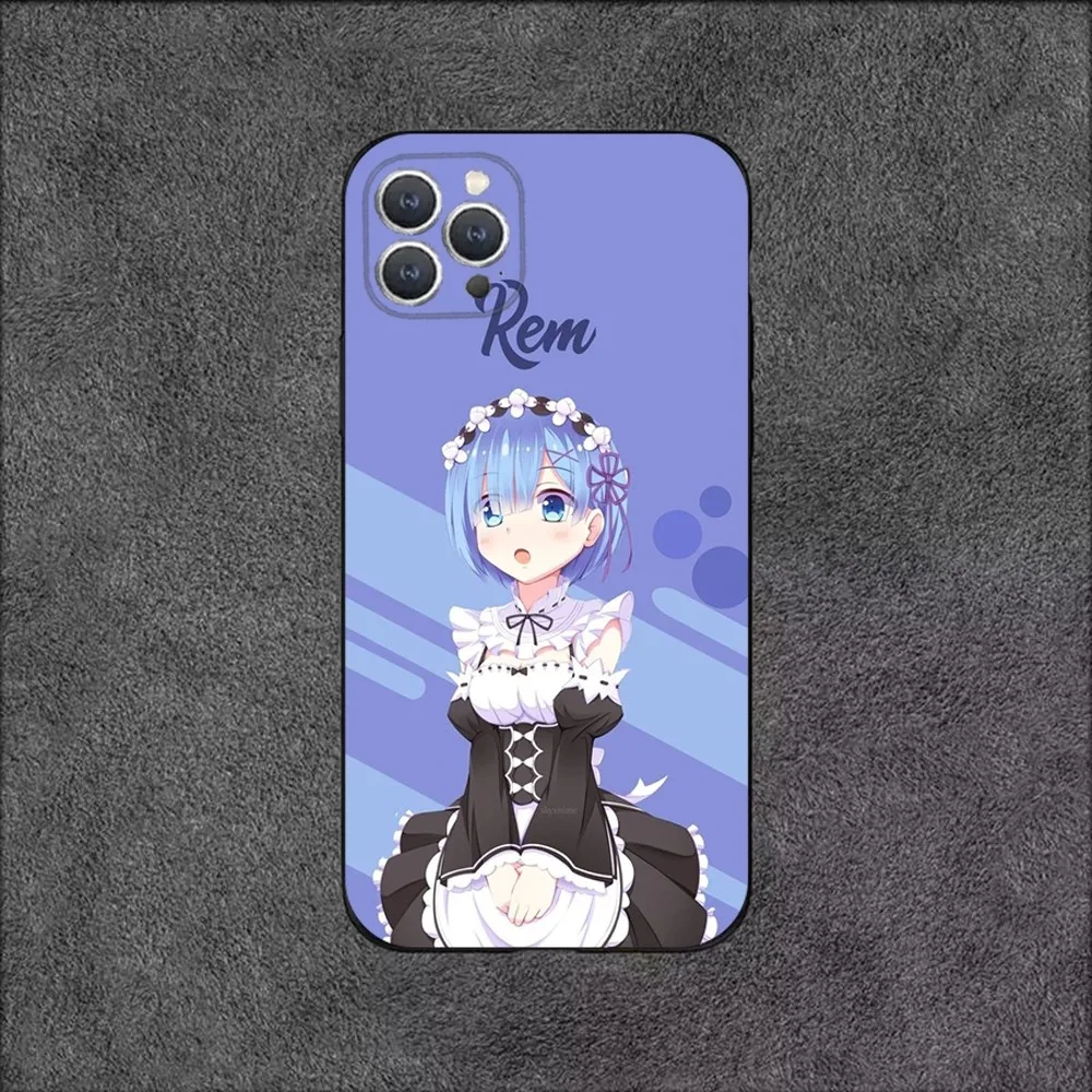 R-Rem Re Zero Anime Rem  Phone Case For iPhone 15,14,13,12,11,Plus,Pro Max,XS,X,XR,SE,Mini,8,7 Soft Silicone Black Cover