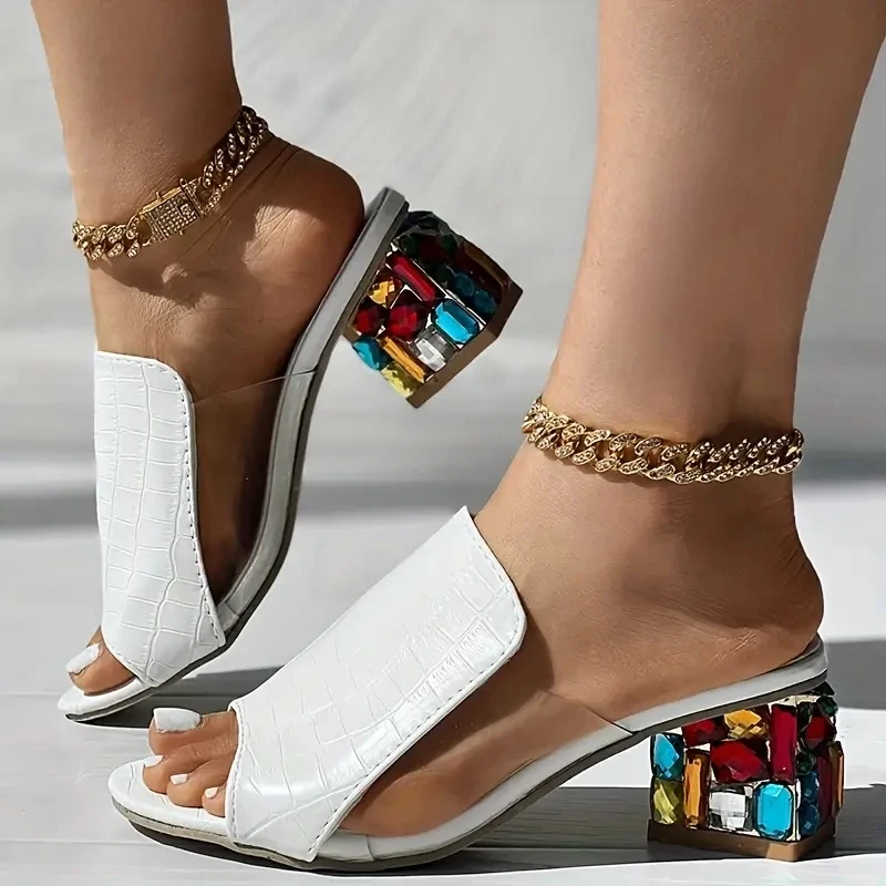 

Women Sandals 2024 New Summer Spring Summer Open Toe Heels Square Heels Sandals Women Crystal Fashion Casual Shoes for Women