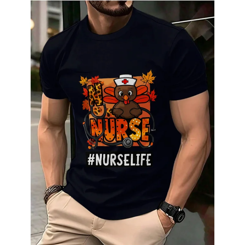 

Мужская футболка черная медсестра Турция с принтом на День благодарения и текст, хлопок высокого качества, 180 г