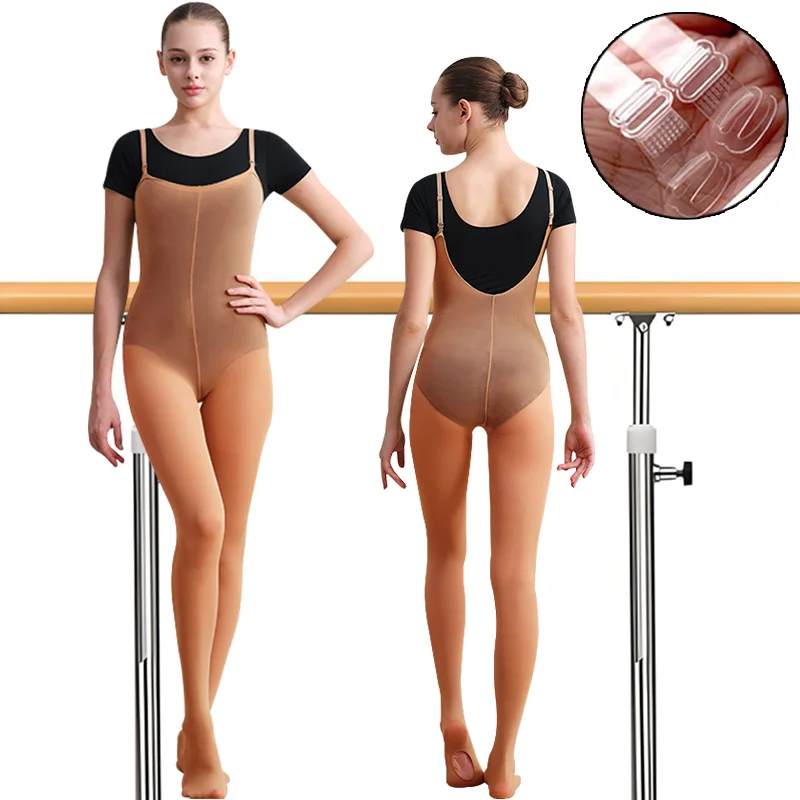 Medias convertibles de cuerpo completo para danza de Ballet desnuda para actuaciones de baile de adultos, Cosplay ajustado con correas transparentes y desnudas