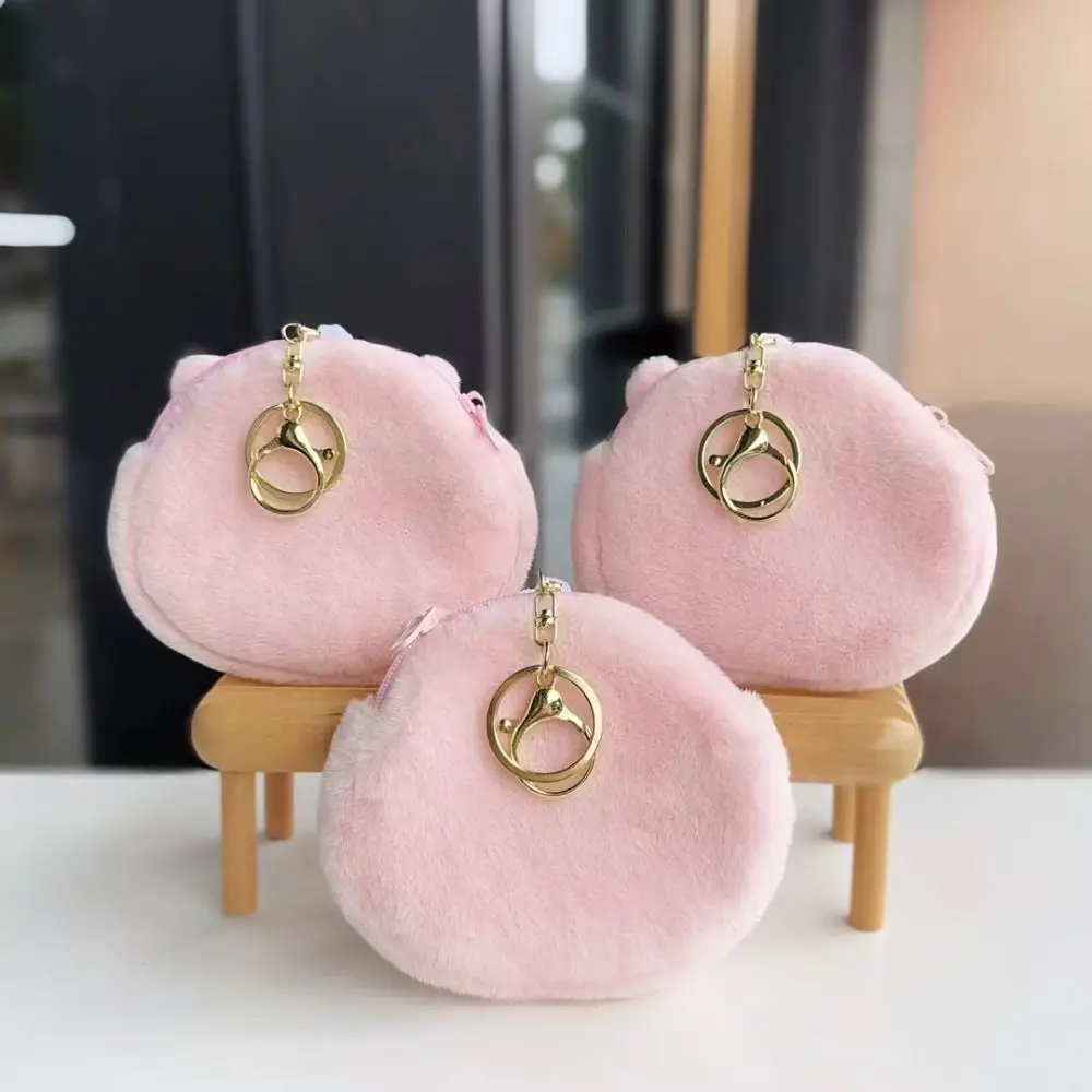 Ciondolo per bambola di peluche Capybara di peluche Portafoglio Zero Portafoglio in peluche Capybara di cartone animato rosa Borsa per badge trasparente creativa morbida per esterni