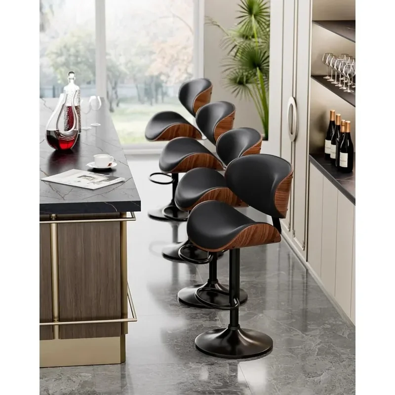 Set of 4 Adjustable Swivel Bar Stools, Mid-Century Modern PU Leather, Counter Height Design