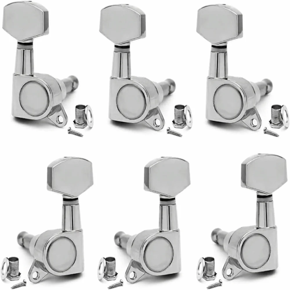 Metal Guitar Tuning Pegs 3L3R Large Handle Guitar Tuner Machine Heads Silver Sealed Guitar String Pegs For Acoustic Guitar