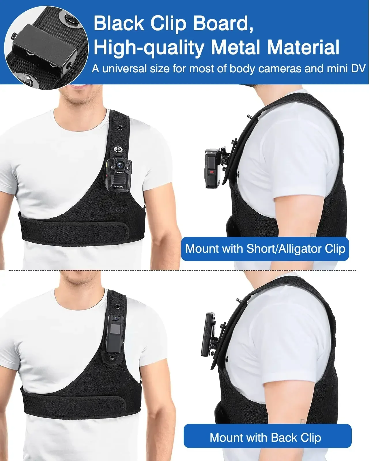 BOBLOV Body Camera Chest Vest Durable Shoulder Single Vest for All Body Camcorder Velcro Wearing Bodycam Belt Cam Shoulder Strap