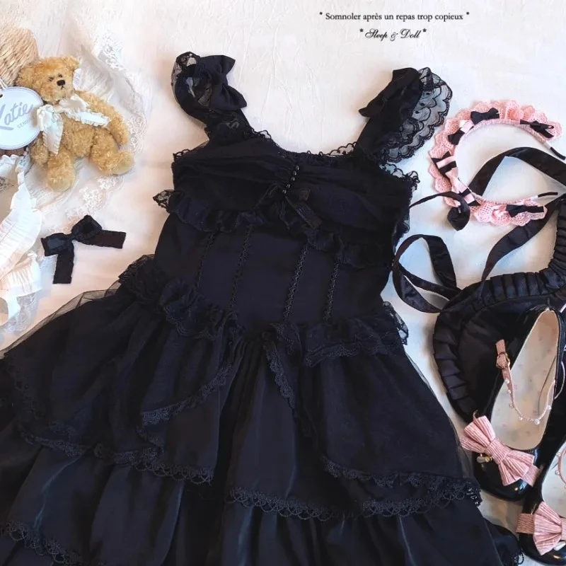 Cintura alta emagrecimento emenda polka dot malha sem mangas vestido de verão doce bonito meninas arco em camadas bolo lolita vestidos curtos